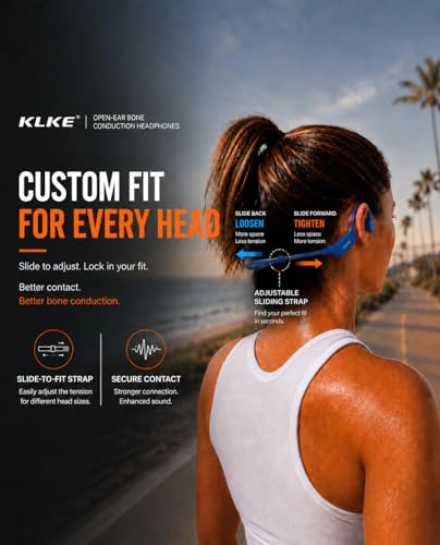 Bone Conduction Headphones for Running with mic and Rear Safety Light - color: KLKE-Blue