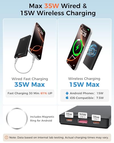 PD 35W Magnetic Wireless Power Bank 10000mAh Fast Charging Portable Charger - color: Black