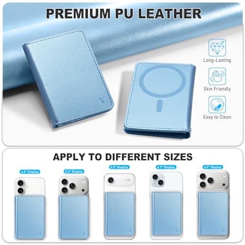 TUCCH Magnetic Wallet for iPhone 17/16/15/14/13/12 Pro/Pro Max, Pearly Blue | 6 Card Holders, Compatible with Magsafe, RFID Blocking, Folio Card Case, Clear ID Window, PU Leather - color: Pearly Light Blue