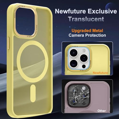 Newfuture Magnetic for iPhone 15 pro Case Matte Shockproof, Yellow | Military Drop Protection, Slim Matte Anti-Fingerprint, Compatible with Magsafe, Camera Guard, Translucent Protective Cover - color: Yellow, size: iPhone 15 Pro 6.1 inch