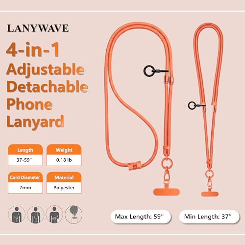 4-in-1 Phone Lanyard, Crossbody, Neck, Wrist & Finger Strap - color: Orange