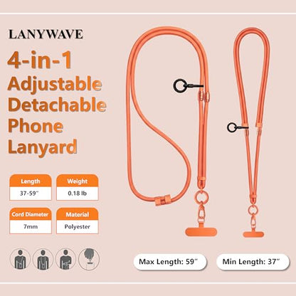 4-in-1 Phone Lanyard, Crossbody, Neck, Wrist & Finger Strap - color: Orange