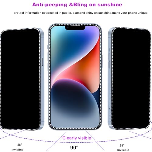 2PCS Glitter Privacy Screen Protector suit for iPhone 15 Pro, Anti-spy Diamond Bling Shiny Sparkling Tempered Glass Suit for iPhone 15 pro 6.1Inch - size: for iPhone 15 Pro