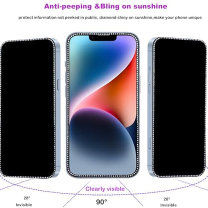 2PCS Glitter Privacy Screen Protector suit for iPhone 15 Pro, Anti-spy Diamond Bling Shiny Sparkling Tempered Glass Suit for iPhone 15 pro 6.1Inch - size: for iPhone 15 Pro