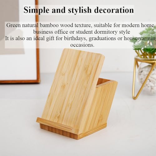 Bamboo Wood Pen Holder & 15W Dual-Coil Wireless Charger – Solid Bamboo Desk Organizer with Phone Stand, Eco-Friendly Office & Study Accessory for Students & Professionals