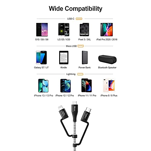 CableCreation Multi Charging Cable 4FT, 3 in 1 Lightning/USB-C/Micro USB Cable [MFi Certified], Braided USB Charge Data Sync Cord for iPhone, iPad, Samsung, Pixel, Android Cellphone&Tablet, More