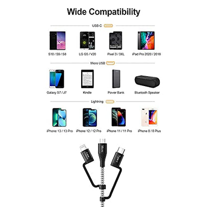CableCreation Multi Charging Cable 4FT, 3 in 1 Lightning/USB-C/Micro USB Cable [MFi Certified], Braided USB Charge Data Sync Cord for iPhone, iPad, Samsung, Pixel, Android Cellphone&Tablet, More