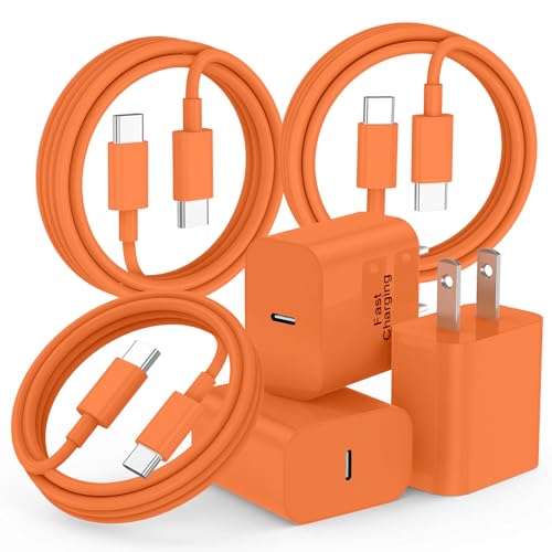 20W iPhone Charger Fast Charging 3-Pack with 6FT USB C to USB Cable, Orange - color: Orange