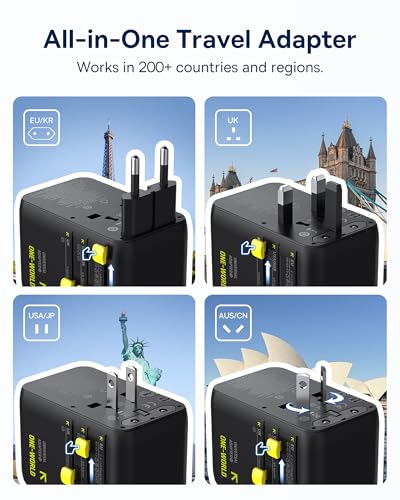 Baseus 70W Universal Travel Adapter, 6-in-1 International Plug Adapter - color: Black, size: 70W