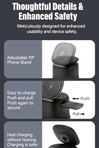 3 in 1 Wireless Charging Station for Apple MagSafe Charger, 15W Fast Magnetic MagSafe Charger Stand for iPhone 17 16 15 14 13 12 Apple Watch AirPods Series, Gifts for Men