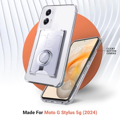 Shields Up for Moto G Stylus 5G 2024 Case with Card Holder, Clear | Minimalist Wallet Case, 3 Card Slots, 360° Rotation Ring Stand/Kickstand, Drop Protection Protective Cover - size: Moto G Stylus 5G 2024