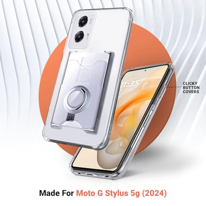 Shields Up for Moto G Stylus 5G 2024 Case with Card Holder, Clear | Minimalist Wallet Case, 3 Card Slots, 360° Rotation Ring Stand/Kickstand, Drop Protection Protective Cover - size: Moto G Stylus 5G 2024