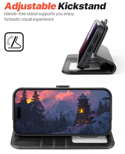 OCASE for iPhone 17 Pro Detachable Wallet Case with Card Holder, 2 in 1 PU Leather Flip Folio with RFID Blocking Stand Wrist Strap Shockproof Phone Cover 6.3 Inch 2025, Black - color: Black, size: iPhone 17 Pro