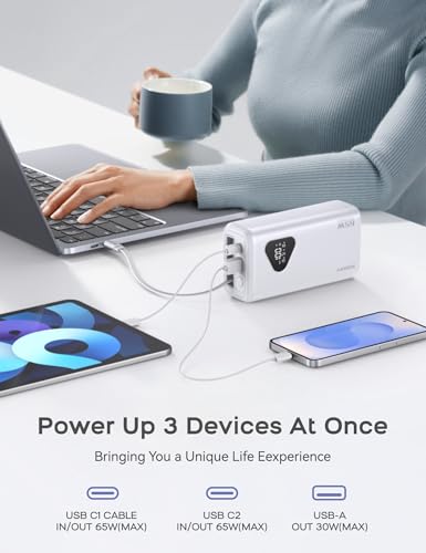 RORRY Laptop Power Bank, 25000mAh 65W Portable Charger Retractable Cables - color: White