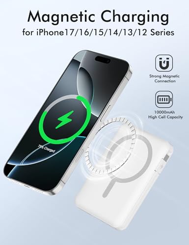 podoru for Magsafe Power Bank, 10000mAh Magnetic Portable Charger - color: White