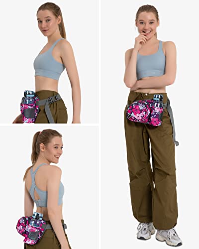 WATERFLY Fanny Pack Waist Bag: Waist Pack for Women Men with Water Bottle Holder Hiking Fanny Pack for Running Walking DogWalking Travel Cycling - color: Rose red flower