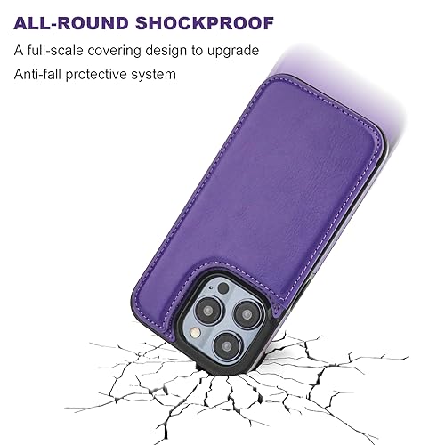 ONETOP for iPhone 15 Pro Wallet Case with Credit Card Holder,Purple | Kickstand,ID/Cash Holder,Case Wallet with Card Slots,Double Magnetic Clasp,Durable PU Leather Shockproof Cover for Women Men - color: Purple