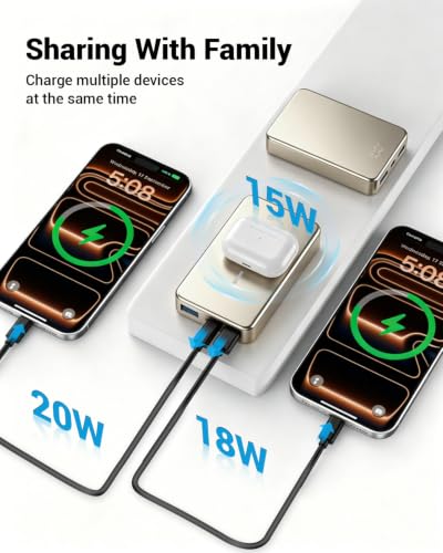 Magnetic Portable Charger for Magsafe Power Bank, 26800mAh 20W PD Large Capacity Aluminum Alloy USB-C in&Out Wireless Fast Charging Battery Pack for iPhone 17Pro Max/16/15/14/13/12 Series, Gold - color: Gold