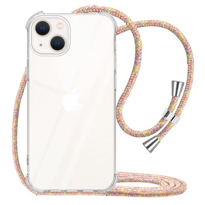 for iPhone 13 Case Clear Neck Hanging Adjustable Shoulder Lanyard Crossbody Phone Cover Women Girls Soft TPU Slim Drop Protective Strap Mobile Case for iPhone 13 - Rainbow - size: iPhone 13