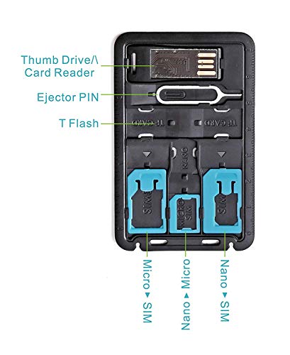 All in One Credit Card Size Slim SIM Adapter Kit With TF Reader & Tray Eject Pin, SIM Holder, Micro SD Holder Feature