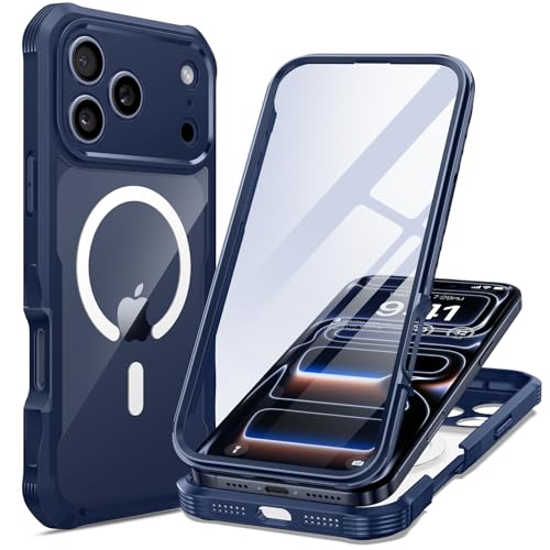 seacosmo for iPhone 17 Pro Max Case, Full Body Bumper with Built-in Tempered Glass Screen Protector and Camera Lens Protection, Compatible with MagSafe, Shockproof 17 Pro Max Case, 6.9", Deep Blue - color: Deep Blue, size: iPhone 17 Pro Max 6.9"