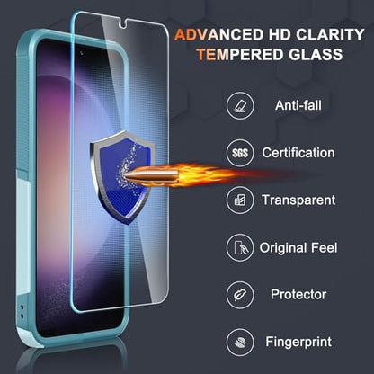 for Samsung Galaxy S24 FE Case, Full Body Heavy Duty Cover, Mint Green | Rugged Shockproof Protective Case,with Tempered Glass Screen Protector + Camera Lens Cover + Wrist Lanyard Strap - color: Mint Green