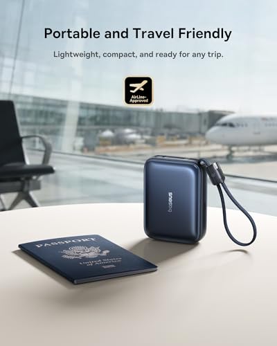 Baseus PicoGo AC22 Mini Power Bank, 20000mAh 45W PD Portable Charger Built-in USB-C Cable, Travel Essential Compact Battery Pack, Fast Charging for iPhone Duo/18/17/16/15 Samsung S26/S25 Pixel 11 iPad - color: Midnight Black