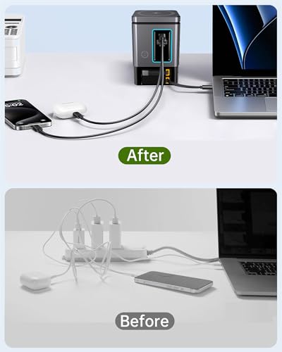 105W Retractable Charging Station, 6-in-1 GaN Charger with Cables