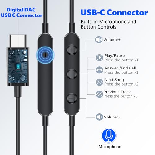 USB C Headphone for iPhone 18 Pro/17 Pro Max 16 Wired Earbuds,Black - color: Black