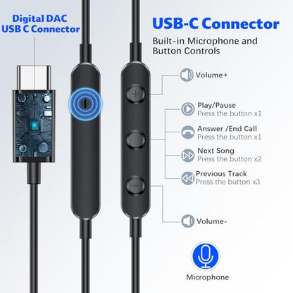 USB C Headphone for iPhone 18 Pro/17 Pro Max 16 Wired Earbuds,Black - color: Black