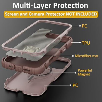 Follaroma Magnetic for iPhone 16 Pro Case, Heavy Duty Cases, Light Brown | Compatible with MagSafe, Heavy Duty Shockproof,Military-Grade Anti-Drop Protective,Dual Layer Magnetic Protection Phone Cover - color: Brown Pink, size: iPhone 16 Pro 6.3''