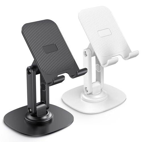 OMOTON Cell Phone Stand for Desk, 2 Pack Adjustable Foldable Phone Holder - color: Black & White