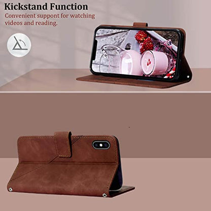 for iPhone X/Xs Flip Wallet Case with Card Slots, Brown | PU Leather, TPU Interior, 3 Card Slots, Cash Pocket, Magnetic Clasp, Detachable Wrist Strap, Stand, Precise Cutouts - color: Brown