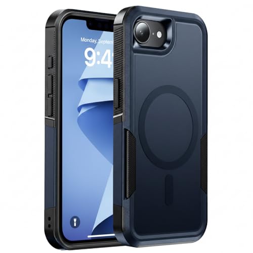 Magnetic for iPhone 17e Case Rugged Dual-Layer Shockproof Blue | Military-Grade Heavy Duty Protection, Fit for Magsafe, Matte Finish Scratch Resistant Anti-Fingerprint Anti-Slip Phone Cover - color: Blue