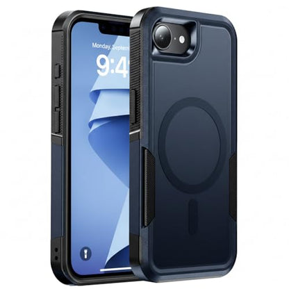 Magnetic for iPhone 17e Case Rugged Dual-Layer Shockproof Blue | Military-Grade Heavy Duty Protection, Fit for Magsafe, Matte Finish Scratch Resistant Anti-Fingerprint Anti-Slip Phone Cover - color: Blue