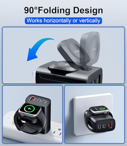 4 in 1 for Apple Watch Charger,Wireless Magnetic iWatch Charger,Portable Travel Essentials 40W USB C Fast Charging Block for Phone AirPods iWatch Ultra/SE/11/10/9/8/7,iPhone 17/16/15/14 Devices,Black