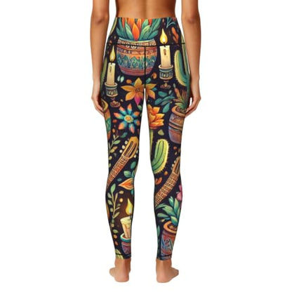 Augenstern Women's Desert-Cacti-Guitar Yoga Pants Workout Legging - size: Medium