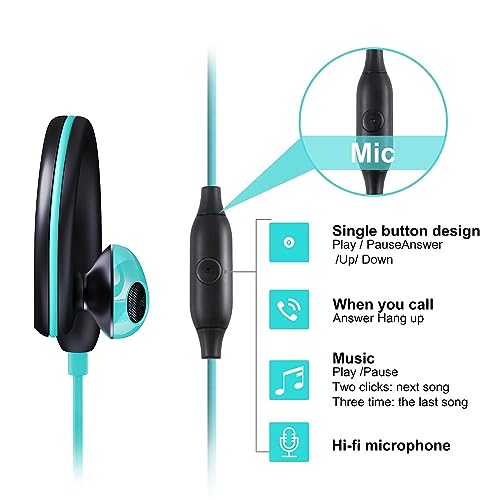 Upgrade Wired Sports Earbuds with Ear Hooks, Running Headphones Secure Fit Wrap Around Ear, Sweatproof In-Ear Earphones with Microphone, 3.5mm Jack for Smartphone Laptop Tablet MP3 Workout Jogging Gym