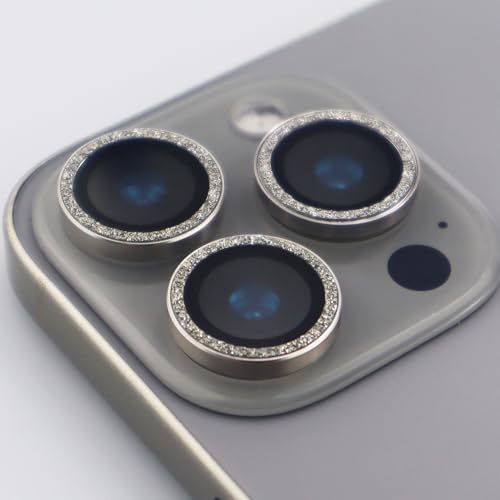 BONVAN for iPhone 15 Pro / 15 Pro Max / 14 Pro / 14 Pro Max Camera Lens Protector Bling Glitter Metal Crystal Tempered Glass Screen Accessories Lens Cover (Grey) - color: Grey