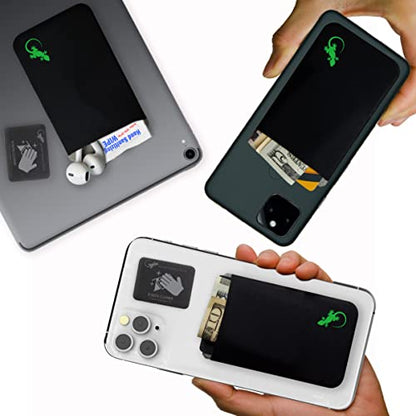 Phone Wallet - Adhesive Card Holder - Cell Phone Pouch - Stick on Lycra Pocket by Gecko - Carry Credit Cards and Cash - color: GREEN GECKO
