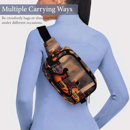 Cool Electric Guitar Fanny Packs for Women Men Double Layer Fashion Waist Pack Adjustable Belt Bag with Pockets Small Crossbody Bags for Running Hiking Workout Travel Daily Use