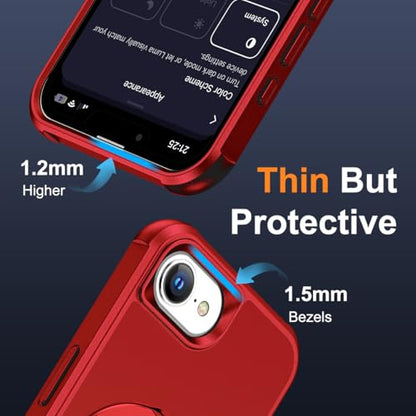 SKYLMW Compatible with iPhone 16e/17e Case with Stand,Red | iPhone 16e Case iPhone 17e Case 6.1",Magnetic Ring Stand,Compatible with MagSafe,Military-Grade Protection,Great Grip Feeling - color: Red, size: Iphone 16e & Iphone 17e