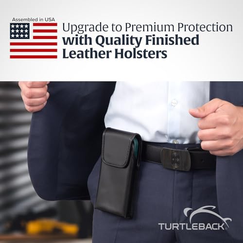 Turtleback Belt Clip for iPhone 16 Pro Max, 15 Pro Max, 14 Pro Max -Medium- Fits w/Shockproof Commuter Style Cases, Premium Black Leather Vertical Belt Holder, Magnetic Closure HD Rotating Clip - color: Vertical - Leather w/ HD Clip, size: Medium