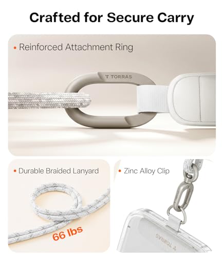 TORRAS Phone Lanyard Crossbody, Lightweight Strap with 2 Tabs, White - color: White