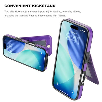 KIHUWEY for iPhone 17 Wallet Case Card Holder Kickstand, Dark Purple | Credit Card Slots, PU Leather, Magnetic Clasp, Flip Heavy Duty Protection Cover for Men and Women - color: Dark Purple