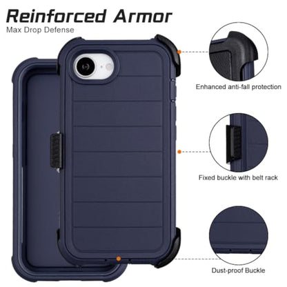 Defender Case for iPhone 17e Phone Case Belt Clip Kickstand Blue | Shockproof iPhone 17 e Case Heavy Duty Rugged, 2 Layers of Sturdy for iPhone Case 17e,for Protective iPhone 17e Cover Black - color: Navy Blue
