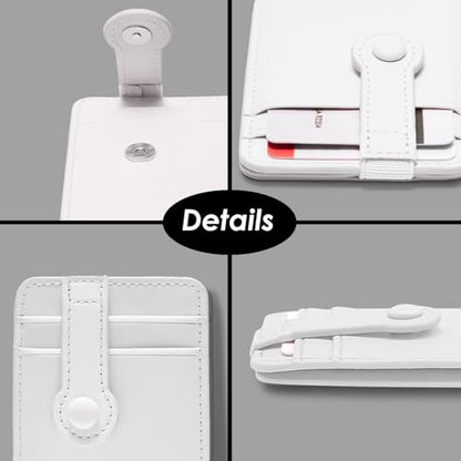 M-Plateau Phone Wallet Stick On, Phone Card Holder With Elastic Magnetic Closure, Slim Wallet Matches Double Sided Tape Compatible with iPhone Case and Most Smartphone (White) - color: White