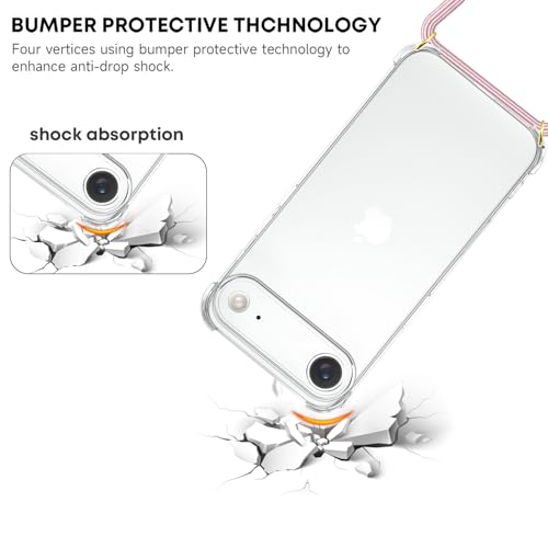 Crossbody Case for iPhone 17 Air Adjustable Lanyard Strap for Women Soft TPU Bumper Case Cover Transparent Slim Shockproof Protective Phone Case for iPhone 17 Air - Rose Gold - size: for iPhone 17 Air