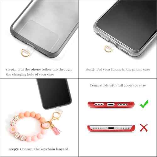 Silicone Beaded Phone Wrist Strap, Phone Wristlet Strap with Tether Tab, Elastic Hands-Free Daisy Wristlet Bracelet(Pink) - color: Daisy Pink