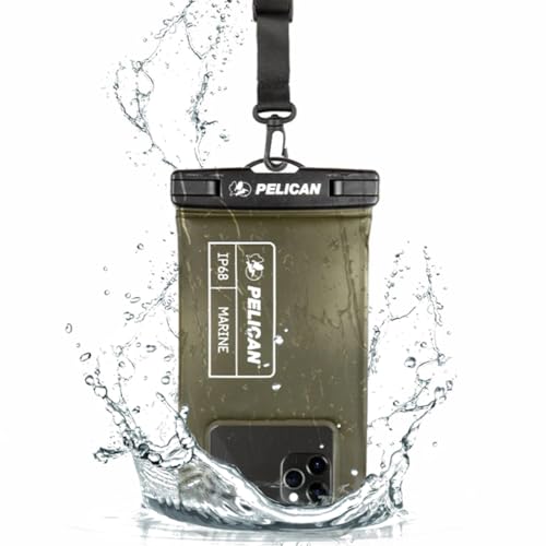 Pelican Marine Waterproof Phone Pouch (Regular) - Olive Green | Touchscreen IP68 Floating Waterproof Phone Case w/Detachable Lanyard - Fits All Phones - Beach Cruise Ship Travel Essentials - color: Olive Green - 1 Pack - Regular, size: Regular, style: 1 P